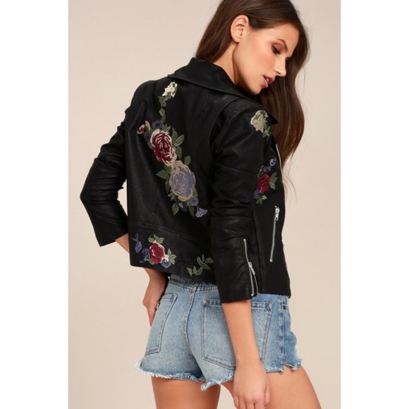 Lulus Jackets & Blazers - Lulu’s Rock `n’ Rose floral embroidered black vegan leather moto jacket XS